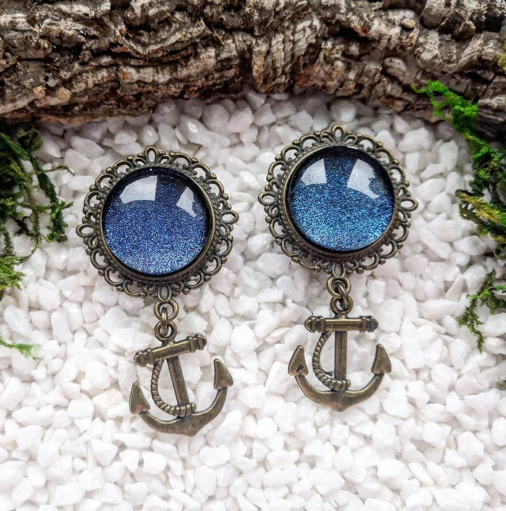 Blue Glitter Anchor Plugs