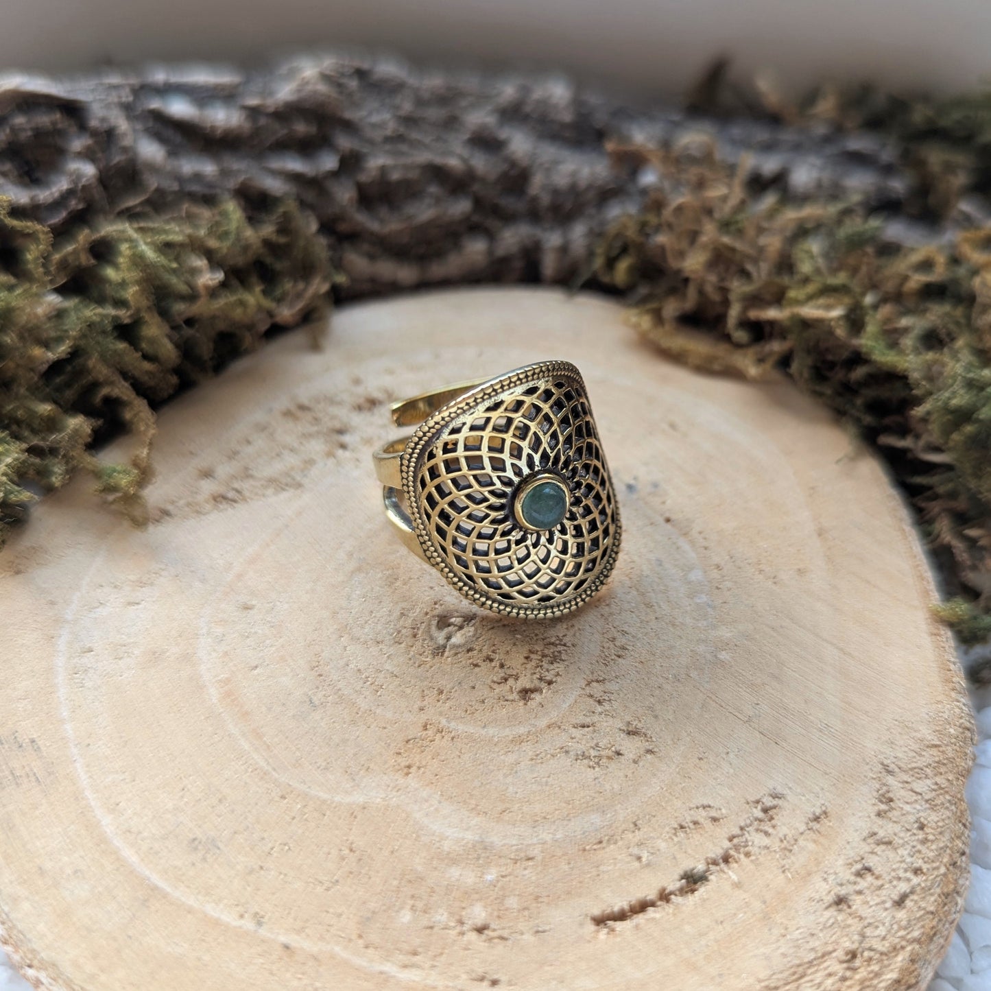 Green Jade Mandala Ring