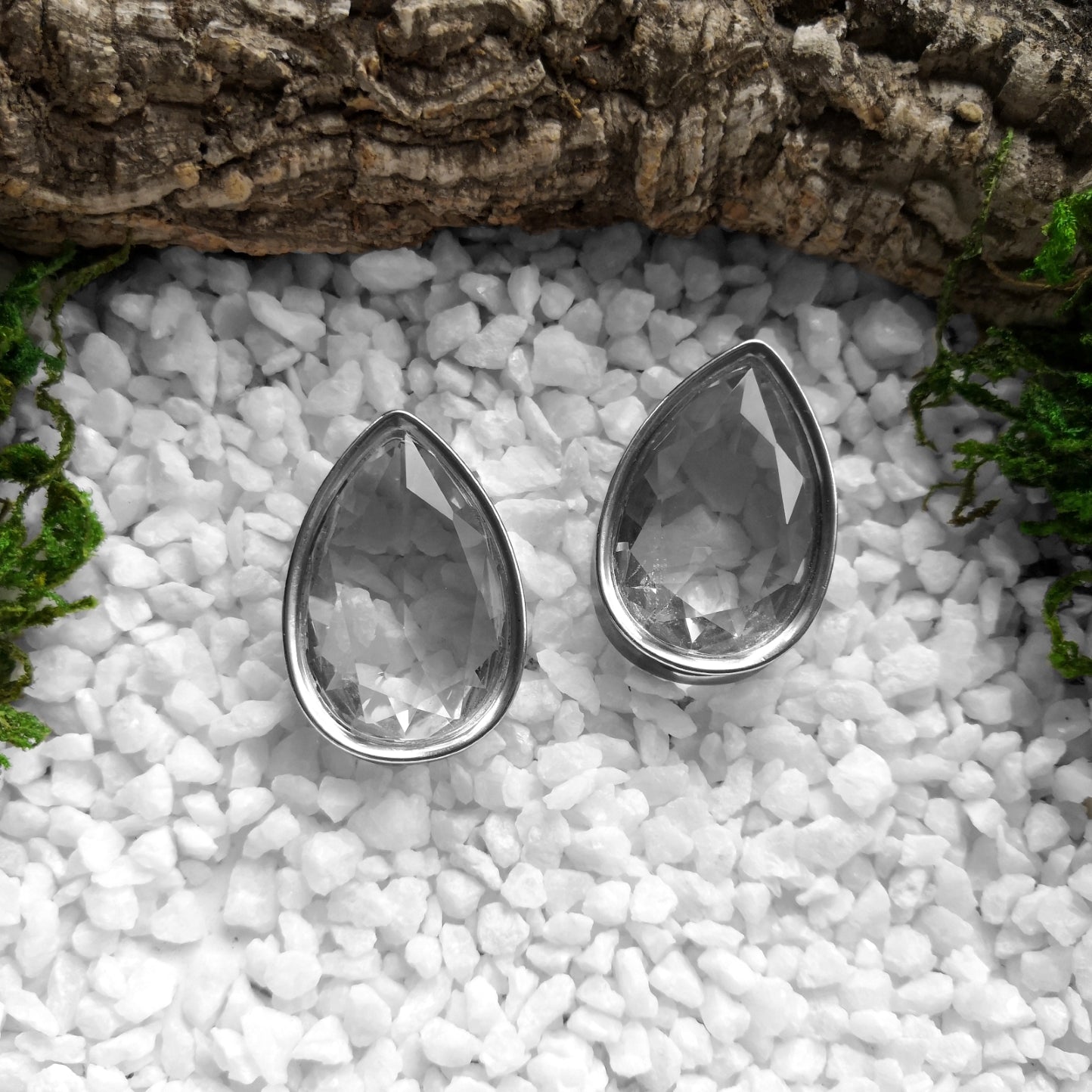 Silver Crystal Tropfenform Plugs
