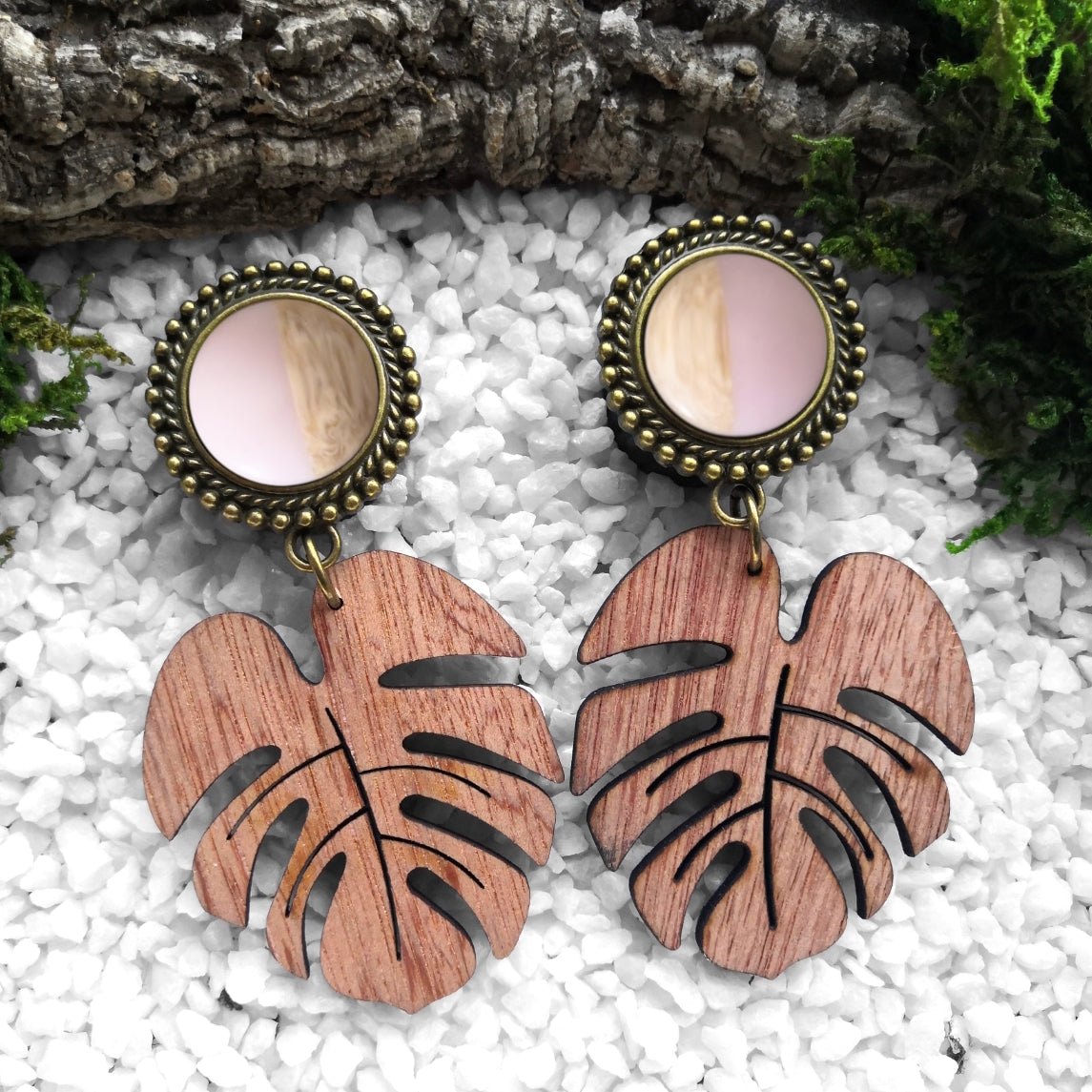 Pink Wooden Monstera Plugs