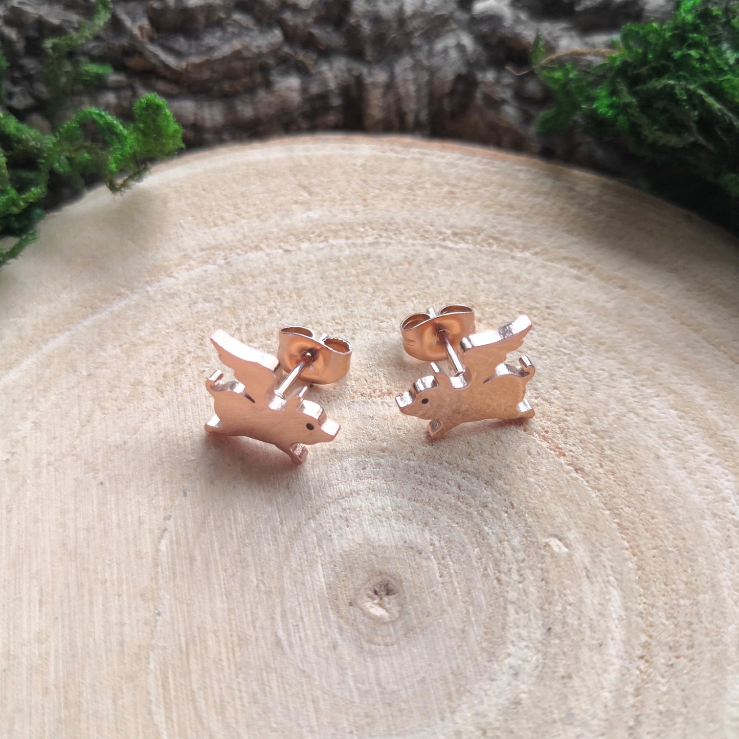 Rosegold Flying Pig Ohrstecker