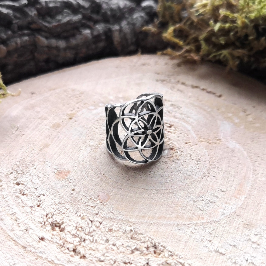 Silver Flower of Life Cuff