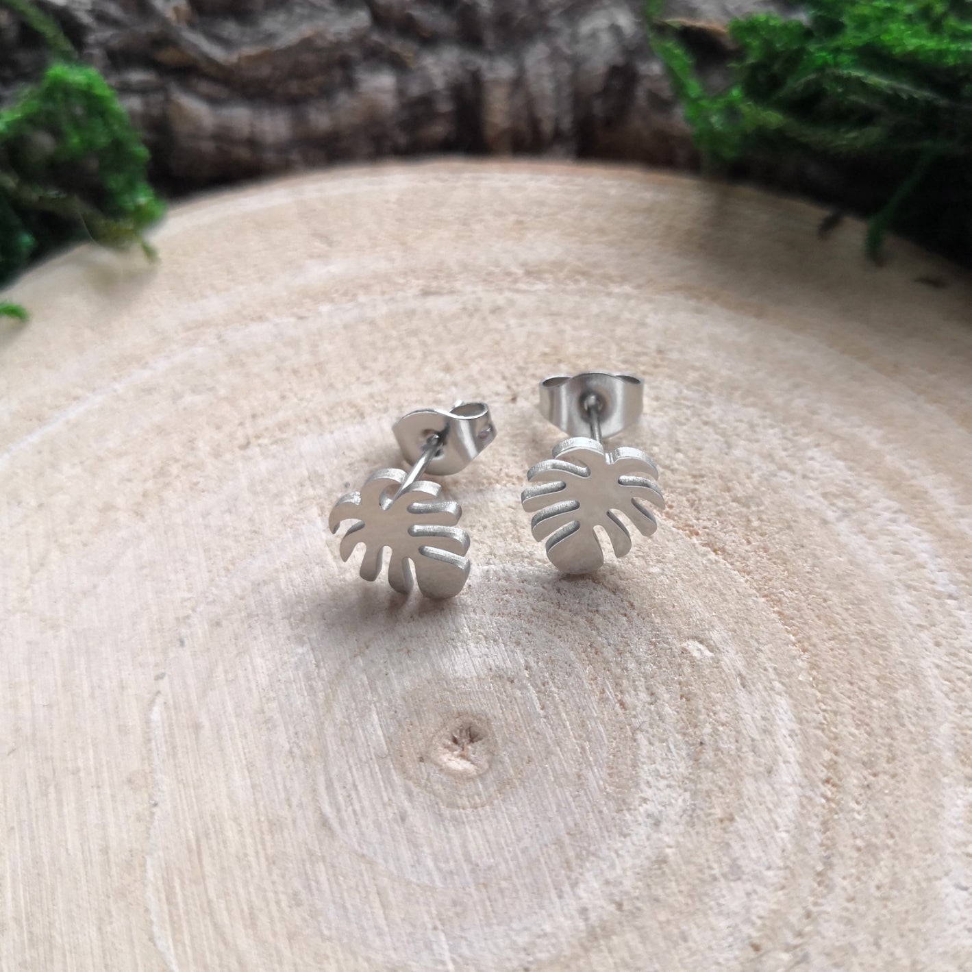 Silver Monstera Ohrstecker