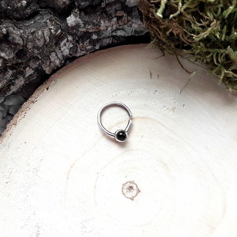 Simple Silver Onyx Piercing