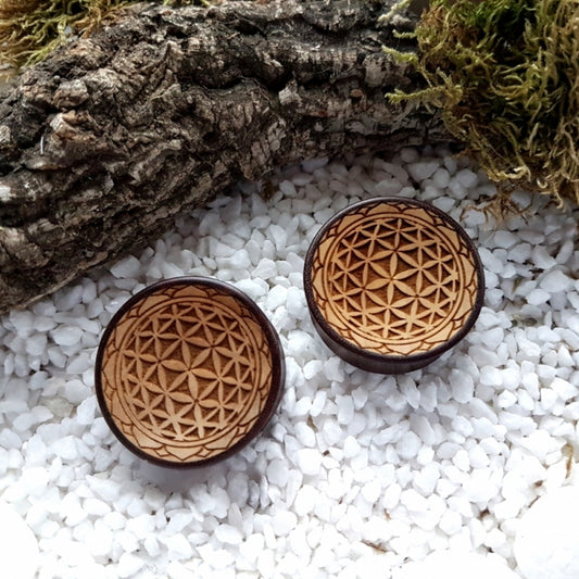 Wooden Flower of Life Plugs