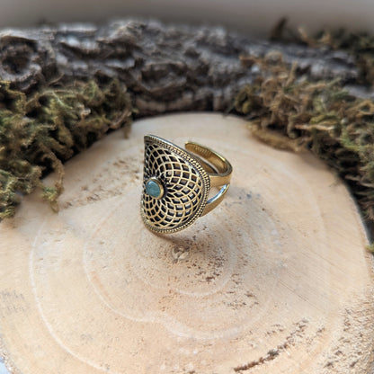 Green Jade Mandala Ring