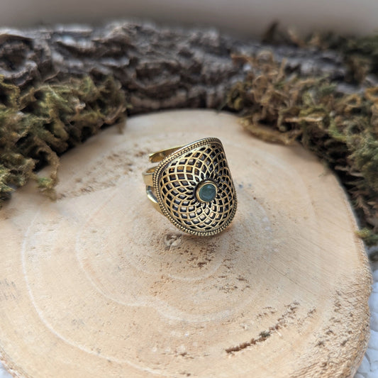 Green Jade Mandala Ring