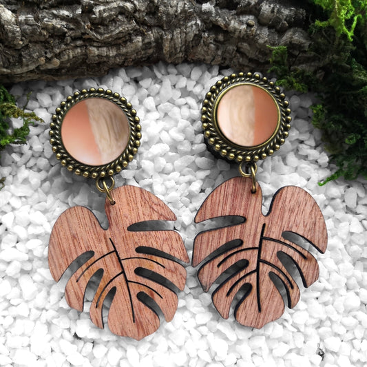 Orange Wooden Monstera Plugs