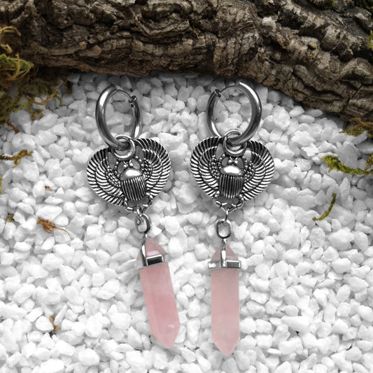 Rose Quartz Scarab Ohrringe