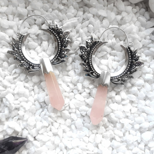 Silver Rose Quartz Warrior Ohrringe