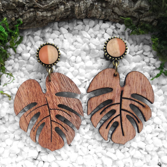 Small Orange Wooden Monstera Plugs